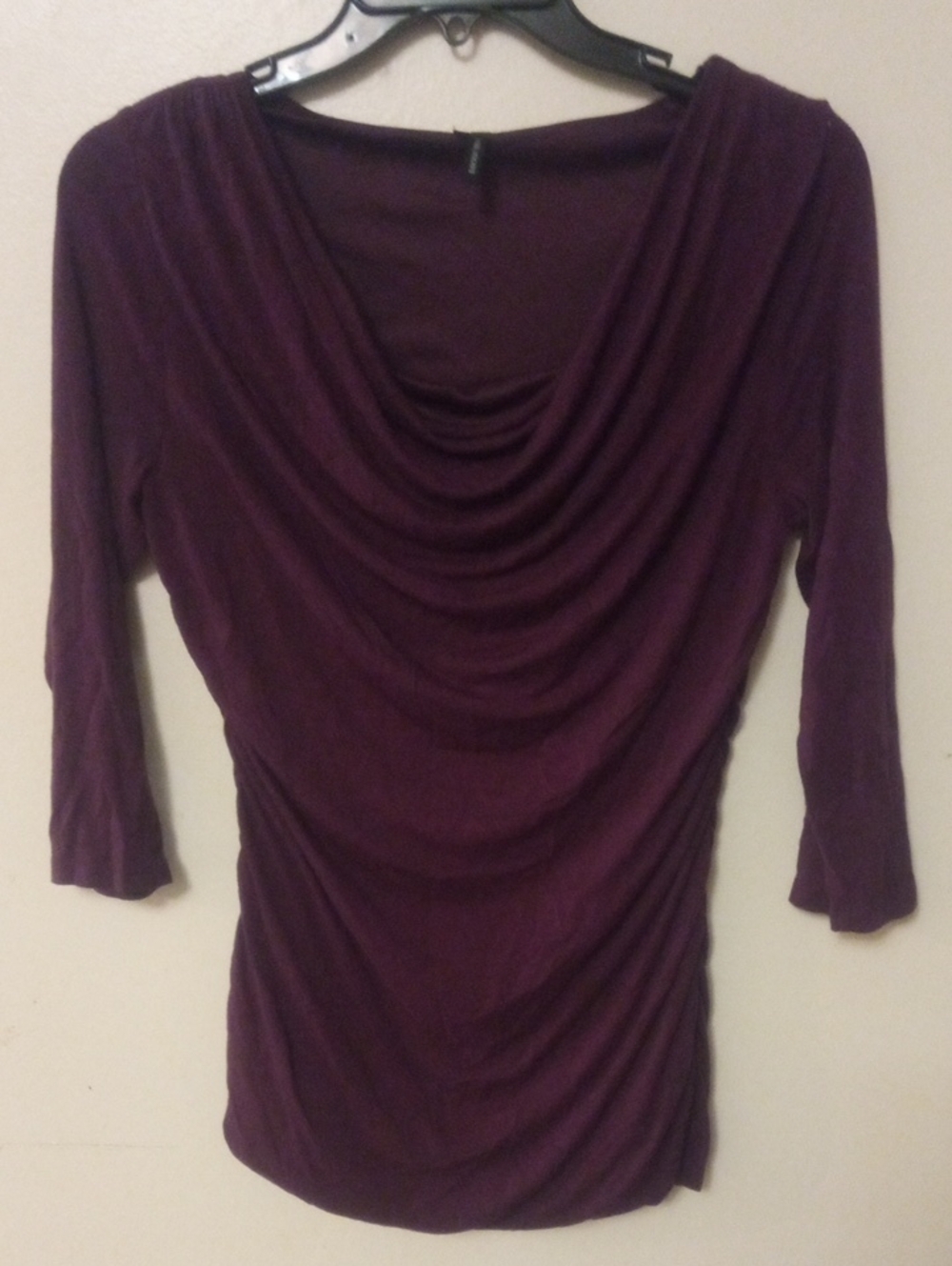 Maurices Draped Neck 3/4 Sleeve Top in Plum